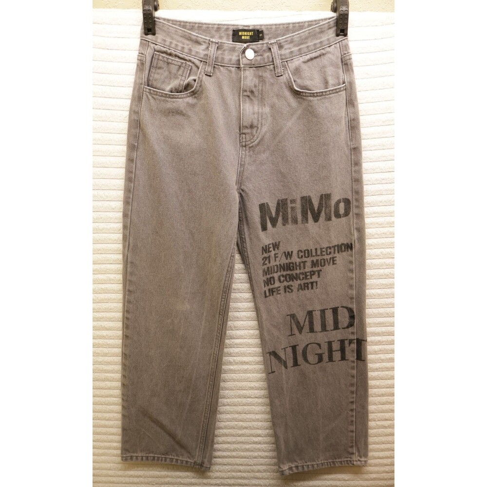 Midnight Move Womens Size S Grey Graphic Print High Rise Jeans Korean Streetwear